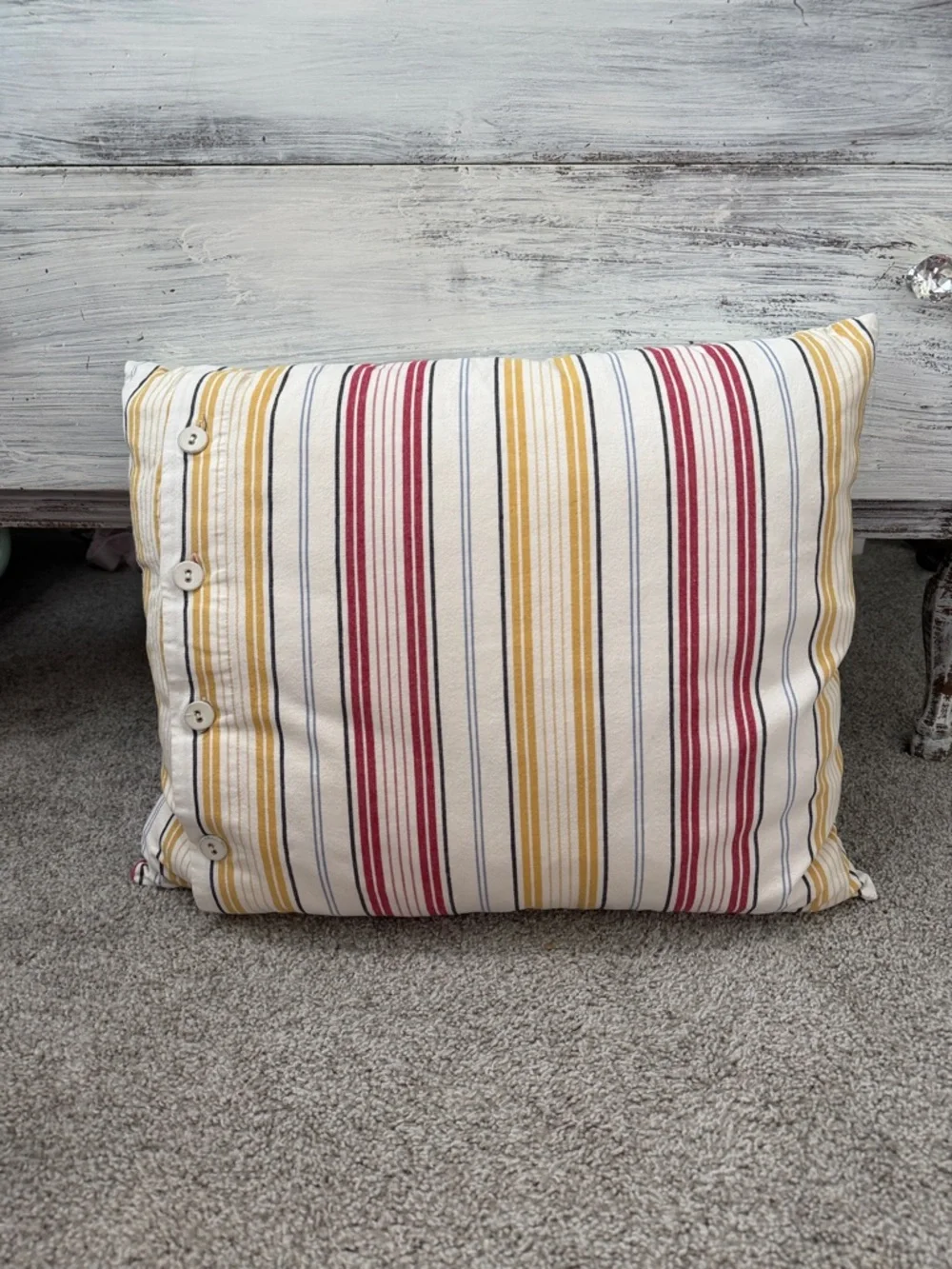 IKEA Alvine Flora Elegant Embroidered Floral Stripe Button Closure Accent Pillow
